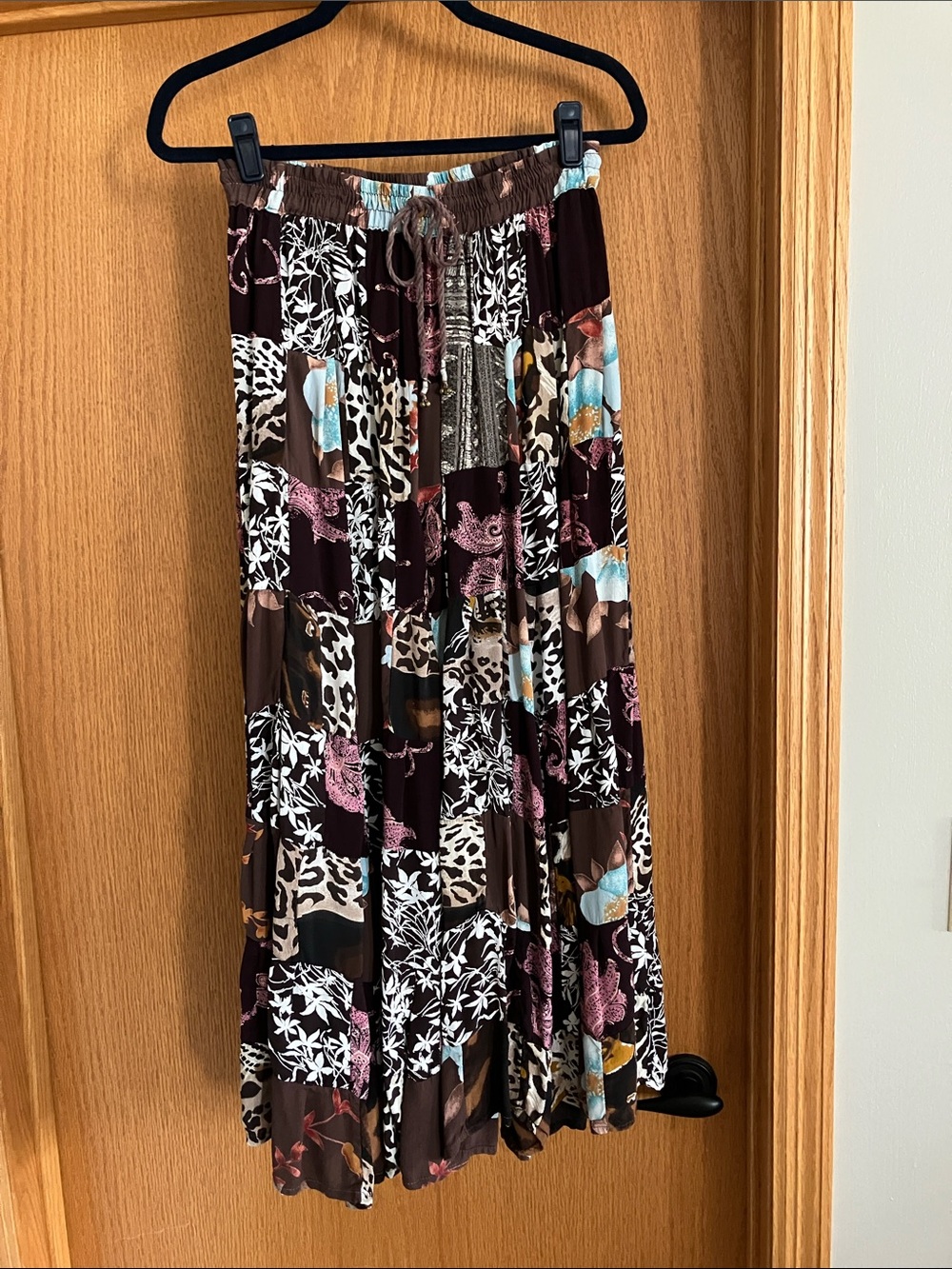 Patchwork Print Maxi Skirt - Multi Brown